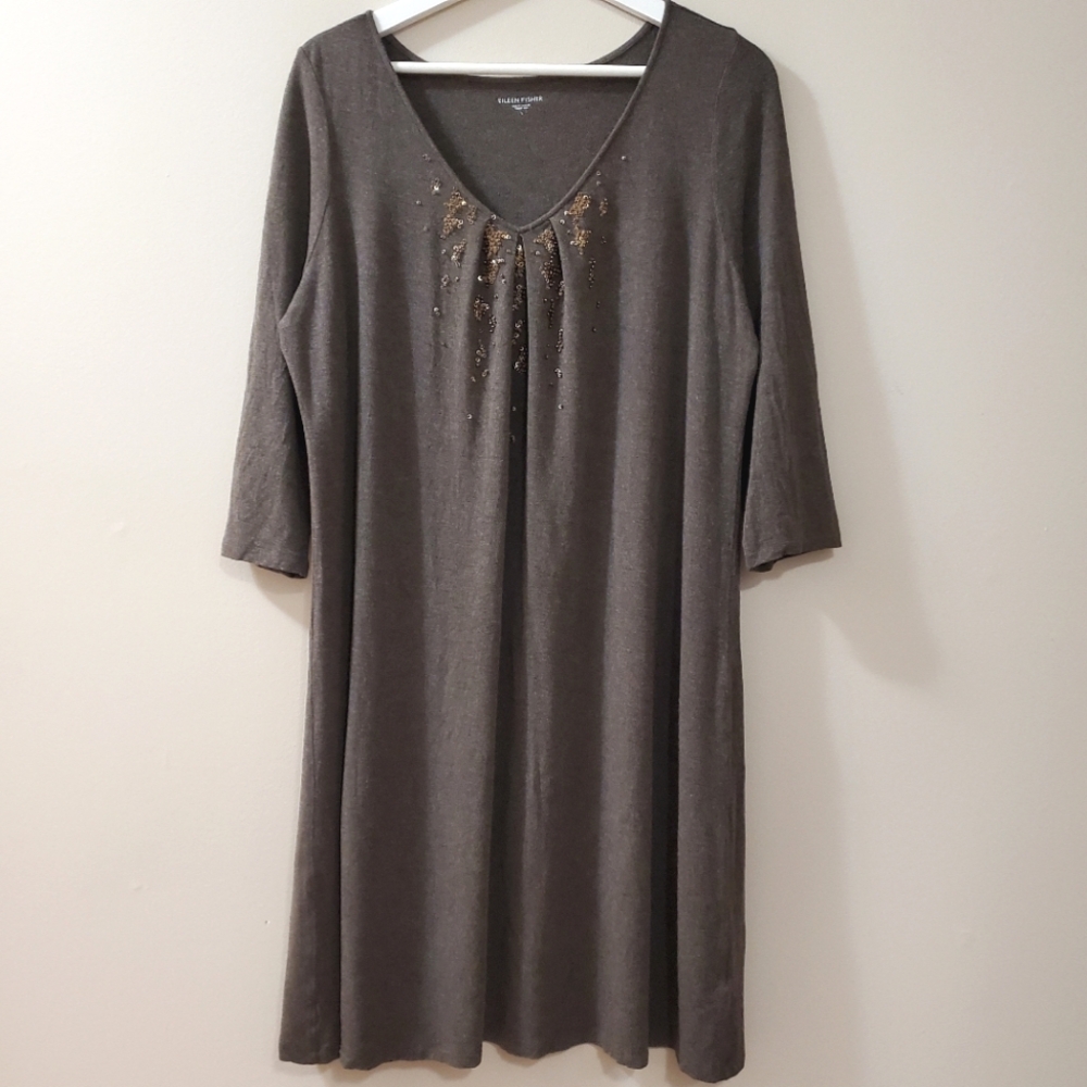 Eileen Fisher - Beaded Neckline Dress - Size L
